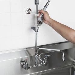 T&S Brass And Bronze Works T&S B-0133-12-CR-B EasyInstall Wall Mounted 37 1/2" High Pre-Rinse Faucet With Adjustable 8" Centers, 1.15 GPM Spray Valve, 44" Hose, 12" Add-On Faucet, And 6" Wall Bracket