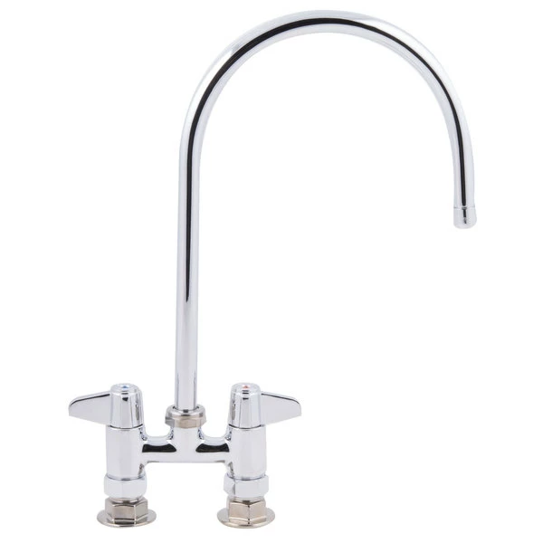 T&S Brass And Bronze Works Equip By T&S 5F-4DLS09 Deck Mounted Faucet With 9" Gooseneck Spout, 4" Centers, Laminar Flow Device, And Lever Handles