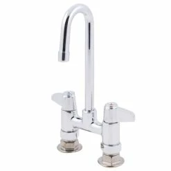 T&S Brass And Bronze Works Equip By T&S 5F-4DLX03 Deck Mounted Faucet With 2 13/16" Gooseneck Spout, 4" Centers, Laminar Flow Device, And Lever Handles