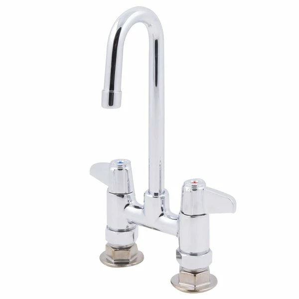 T&S Brass And Bronze Works Equip By T&S 5F-4DLX03 Deck Mounted Faucet With 2 13/16" Gooseneck Spout, 4" Centers, Laminar Flow Device, And Lever Handles