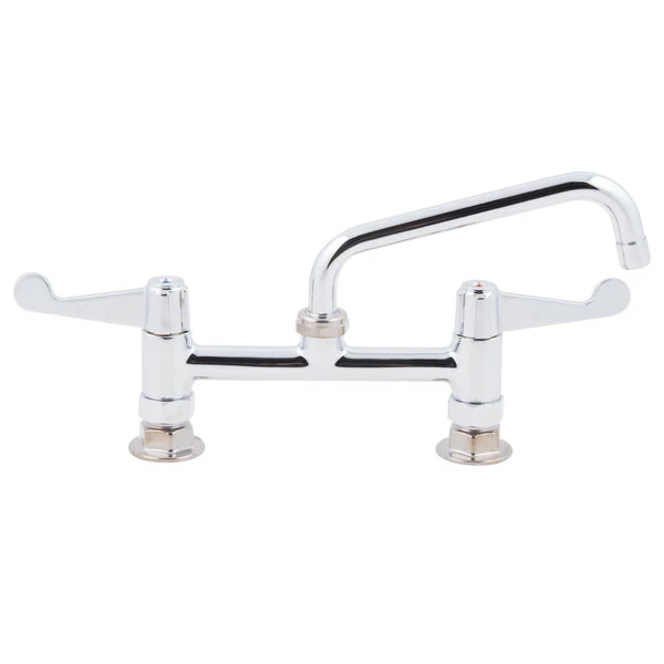 T&S Brass And Bronze Works Equip By T&S 5F-8DWX08 Deck Mounted Faucet With 8" Adjustable Centers, 8 1/8" Swing Spout, 5.27 GPM Laminar Flow Device, Cerama Cartridges, And Wrist Handles