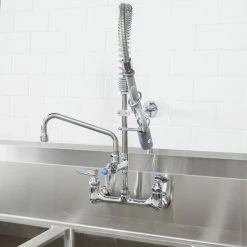 T&S Brass And Bronze Works T&S MPY-8WLN-08 EasyInstall Wall Mounted 22 1/4" High Mini Pre-Rinse Faucet With Adjustable 8" Centers, Low Flow Spray Valve, 24" Hose, 8" Add-On Faucet, And 6" Wall Bracket