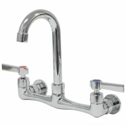 Advance Tabco K-159 3 1/2" Wall Mounted Gooseneck Spout Swivel Faucet With 8" Centers And Lever Handles