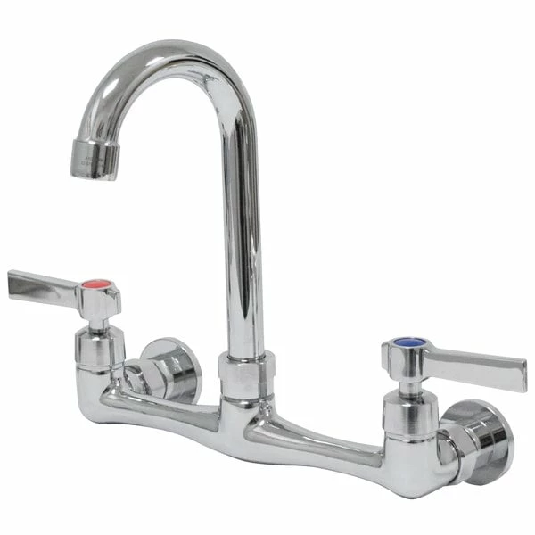 Advance Tabco K-159 3 1/2" Wall Mounted Gooseneck Spout Swivel Faucet With 8" Centers And Lever Handles