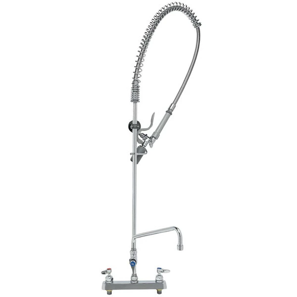 T&S Brass And Bronze Works T&S B-5120-12-CRBJ EasyInstall Deck Mounted Pre-Rinse Faucet With 8" Centers, 44" Hose, 12" Add-On Faucet, 1.07 GPM Spray Valve, And Cerama Cartridges