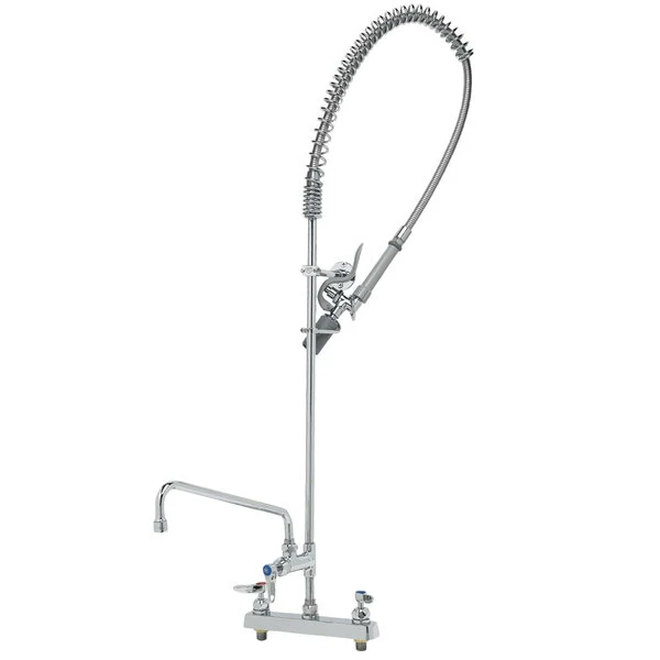 T&S Brass And Bronze Works T&S B-5120-12-CRBJ EasyInstall Deck Mounted Pre-Rinse Faucet With 8" Centers, 44" Hose, 12" Add-On Faucet, 1.07 GPM Spray Valve, And Cerama Cartridges - Image 2