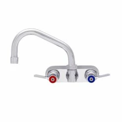 Fisher 62448 Backsplash Mounted Stainless Steel Faucet With 4" Centers, 6" Swing Nozzle, 2.2 GPM Aerator, And Lever Handles