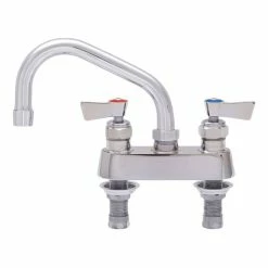 Fisher 53775 Deck Mounted Stainless Steel Faucet With 4" Centers, 12" Swing Spout, 2.2 GPM Aerator, And Lever Handles
