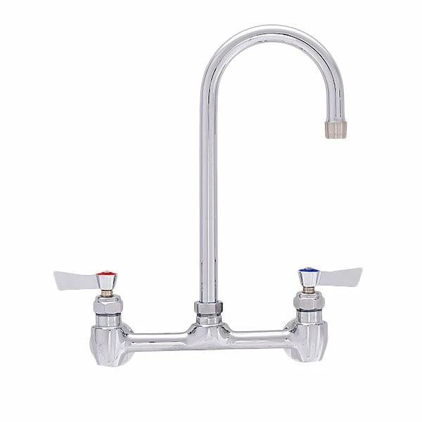 Fisher 53260 Wall Mounted Stainless Steel Faucet With 8" Centers, 3 1/2" Swivel Gooseneck Nozzle, 2.2 GPM Aerator, And Lever Handles