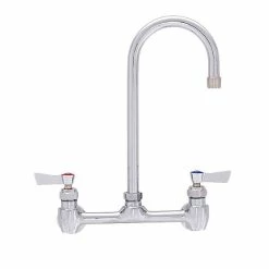 Fisher 53279 Wall Mounted Stainless Steel Faucet With 8" Centers, 5 1/2" Swivel Gooseneck Nozzle, 2.2 GPM Aerator, And Lever Handles
