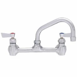 Fisher 61220 Backsplash Mounted Stainless Steel Faucet With 8" Centers, 6" Swing Nozzle, 2.2 GPM Aerator, And Lever Handles