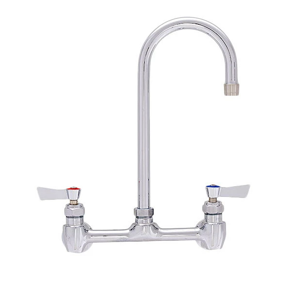 Fisher 61476 Backsplash Mounted Stainless Steel Faucet With 8" Centers, 3 1/2" Swivel Gooseneck Nozzle, 2.2 GPM Aerator, And Lever Handles