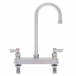 Fisher 57770 Deck Mounted Stainless Steel Faucet With 8" Centers, 3 1/2" Swivel Gooseneck Nozzle, 2.2 GPM Aerator, And Lever Handles