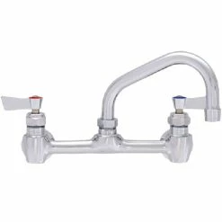 Fisher 60801 Backsplash Mounted Stainless Steel Faucet With 8" Centers, 12" Swing Nozzle, 2.2 GPM Aerator, Lever Handles, And EZ Install Adapters