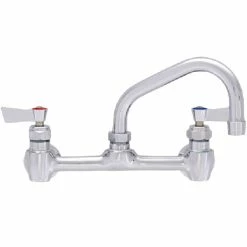 Fisher 61204 Backsplash Mounted Stainless Steel Faucet With 8" Centers, 6" Swing Nozzle, 2.2 GPM Aerator, Lever Handles, And EZ Install Adapters