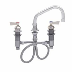 Fisher 59153 Deck Mounted Stainless Steel Faucet With Widespread Deck, 10" Swing Nozzle, 2.2 GPM Aerator, And Lever Handles