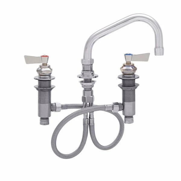 Fisher 59153 Deck Mounted Stainless Steel Faucet With Widespread Deck, 10" Swing Nozzle, 2.2 GPM Aerator, And Lever Handles