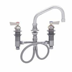 Fisher 59161 Deck Mounted Stainless Steel Faucet With Widespread Deck, 12" Swing Nozzle, 2.2 GPM Aerator, And Lever Handles