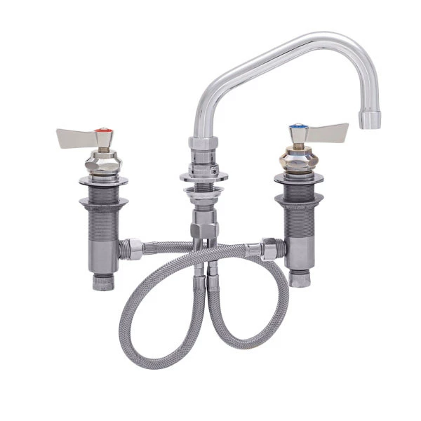 Fisher 59161 Deck Mounted Stainless Steel Faucet With Widespread Deck, 12" Swing Nozzle, 2.2 GPM Aerator, And Lever Handles