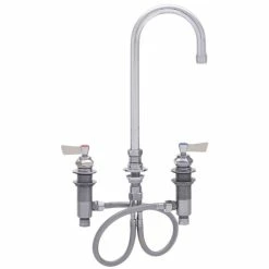 Fisher 59285 Deck Mounted Stainless Steel Faucet With Widespread Deck, 5 1/2" Swivel Gooseneck Nozzle, 2.2 GPM Aerator, And Lever Handles