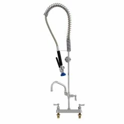 Fisher 35963 Deck Mounted Stainless Steel Pre-Rinse Faucet With 8" Centers, 30" Hose, 6" Add-On Faucet, Inline Vacuum Breaker, And Wall Bracket