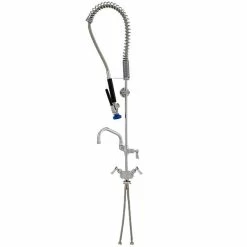 Fisher 36471 Deck Mounted Stainless Steel Pre-Rinse Faucet With Flex Inlets, 30" Hose, 6" Add-On Faucet, Inline Vacuum Breaker, And Wall Bracket