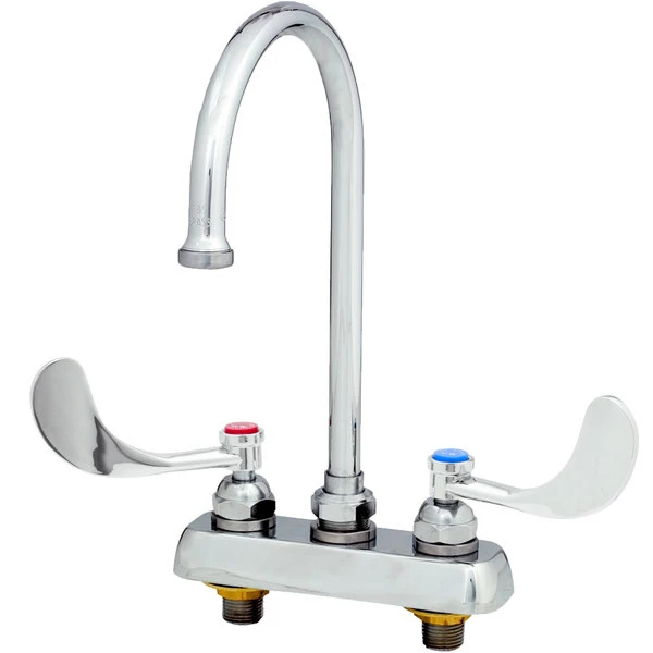 T&S Brass And Bronze Works T&S B-1141-XSCR4V22 Deck Mounted Workboard Faucet With 4" Centers, 5 3/4" Gooseneck Spout, 2.2 GPM Aerator, Cerama Cartridges, And Wrist Action Handles