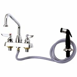 T&S Brass And Bronze Works T&S B-1171-CR Deck Mounted Workboard Faucet With 4" Centers, 8" Swing Spout, 2.2 GPM Aerator, Cerama Cartridges, Side Spray Hose, And Lever Handles