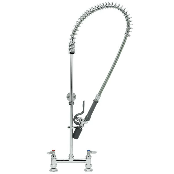 T&S Brass And Bronze Works T&S B-0123-CR-J EasyInstall Deck Mounted Pre-Rinse Faucet With 8" Centers, 1.07 GPM Spray Valve, Cerama Cartridges, And Lever Handles