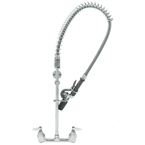 T&S Brass And Bronze Works T&S B-0133-J EasyInstall Wall Mounted Pre-Rinse Faucet With 8" Centers, 1.07 GPM Spray Valve, Eterna Cartridges, And Lever Handles