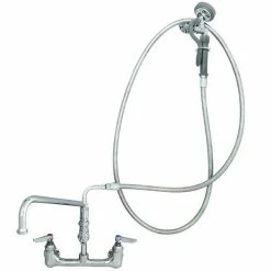 T&S Brass And Bronze Works T&S B-0175-CR Wall Mounted Pre-Rinse Faucet With 8" Centers, 1.15 GPM Spray Valve, 12" Add-On Faucet, Cerama Cartridges, And Lever Handles