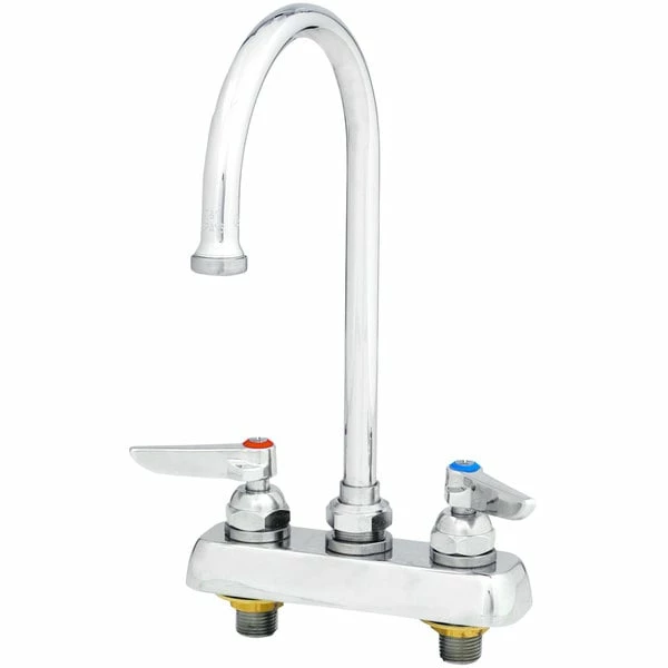 T&S Brass And Bronze Works T&S B-1141-CR Deck Mounted Workboard Faucet With 4" Centers, 5 3/4" Gooseneck Spout, 2.2 GPM Aerator, Cerama Cartridges, And Lever Handles