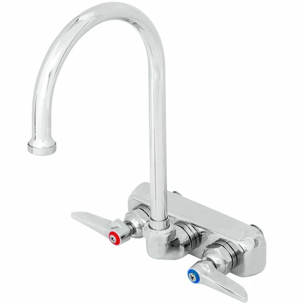 T&S Brass And Bronze Works T&S B-1146-CR Wall Mounted Workboard Faucet With 4" Centers, 5 3/4" Gooseneck Spout, 2.2 GPM Aerator, Cerama Cartridges, And Lever Handles