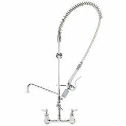 T&S Brass And Bronze Works T&S B-0133-14CRBJSX EasyInstall Wall Mounted Pre-Rinse Faucet With 8" Centers, 44" Hose, 10" Riser, 14" Add-On Faucet, And 6" Wall Bracket
