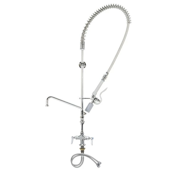 T&S Brass And Bronze Works T&S B-0113-14CRQJST EasyInstall Deck Mounted Pre-Rinse Faucet With Flex Inlets, 44" Hose, 24" Riser, 14" Add-On Faucet, And Lever Handles