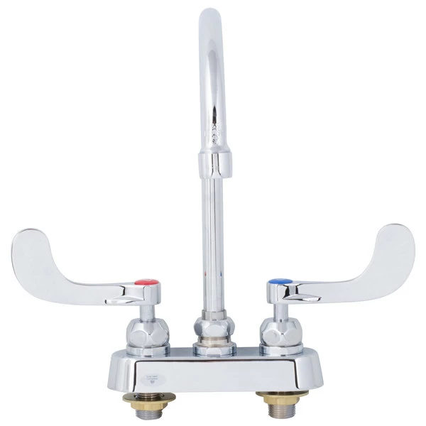 T&S Brass And Bronze Works T&S B-1141-04-CR Deck Mounted Workboard Faucet With 4" Centers, 5 3/4" Gooseneck Spout, 2.2 GPM Aerator, Cerama Cartridges, And Wrist Handles - Image 2