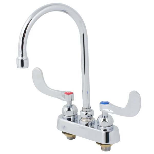 T&S Brass And Bronze Works T&S B-1141-04-CR Deck Mounted Workboard Faucet With 4" Centers, 5 3/4" Gooseneck Spout, 2.2 GPM Aerator, Cerama Cartridges, And Wrist Handles