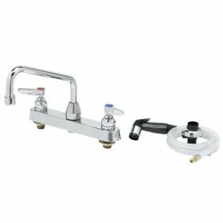 T&S Brass And Bronze Works T&S B-1172-CR Deck Mounted Workboard Faucet With 8" Centers, 8" Swing Spout, 2.2 GPM Aerator, Cerama Cartridges, Side Spray Hose, And Lever Handles