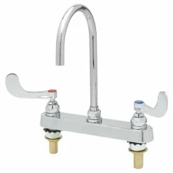 T&S Brass And Bronze Works T&S B-1142-QT5XPF15 Deck Mounted Workboard Faucet With 8" Centers, 5 11/16" Gooseneck Spout, 1.5 GPM Flow Regulator Swivel Piece, Eterna Cartridges, Wrist Handles
