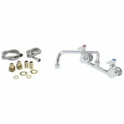 T&S Brass And Bronze Works T&S B-0231-CR-K-F15 Wall Mounted Pantry Faucet With 8" Centers, 12" Swing Spout, 1.5 GPM Aerator, Cerama Cartridges, Supply Lines, And Lever Handles