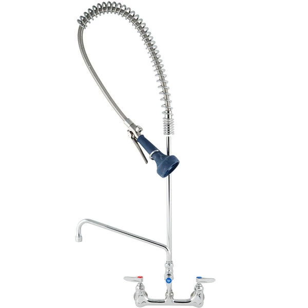 T&S Brass And Bronze Works T&S B-0133-A12-B08C EasyInstall Wall Mounted 37 1/2" High Pre-Rinse Faucet With Adjustable 8" Centers, Ergonomic Low Flow Spray Valve, 44" Hose, 12" Add-On Faucet, And 6" Wall Bracket