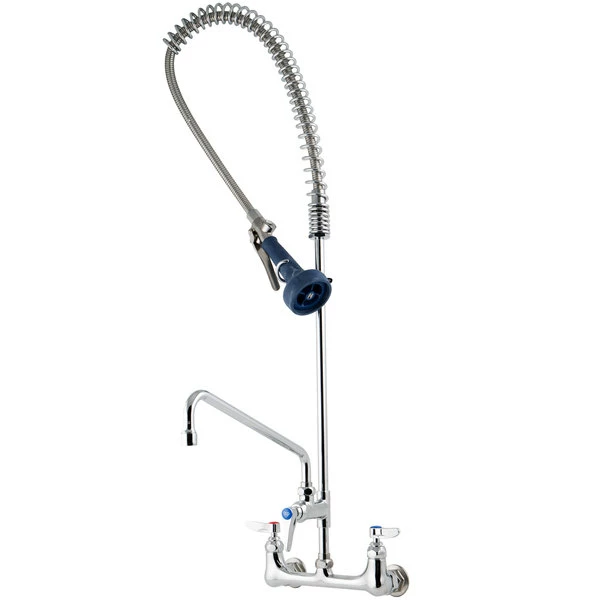 T&S Brass And Bronze Works T&S B-0133-A12-B08C EasyInstall Wall Mounted 37 1/2" High Pre-Rinse Faucet With Adjustable 8" Centers, Ergonomic Low Flow Spray Valve, 44" Hose, 12" Add-On Faucet, And 6" Wall Bracket - Image 2