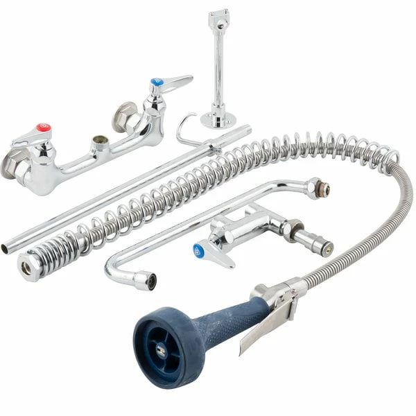 T&S Brass And Bronze Works T&S B-0133-A12-B08C EasyInstall Wall Mounted 37 1/2" High Pre-Rinse Faucet With Adjustable 8" Centers, Ergonomic Low Flow Spray Valve, 44" Hose, 12" Add-On Faucet, And 6" Wall Bracket - Image 4