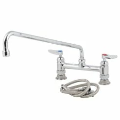 T&S Brass And Bronze Works T&S B-0220-CR Deck Mounted Faucet With 8" Adjustable Centers, 18" Swing Spout, Stream Regulator Outlet, Cerama Cartridges, And Lever Handles