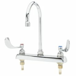T&S Brass And Bronze Works T&S B-1142-04 Deck Mount Workboard Faucet With 8" Centers, 5 3/4" Gooseneck Spout, Escutcheon, 4" Wrist Action Handles, And Tailpieces