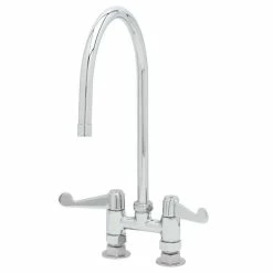 T&S Brass And Bronze Works Equip By T&S 5F-4DWS09 Deck Mount Mixing Faucet With Wrist Action Handles And 9" Swing Nozzle On 4" Centers