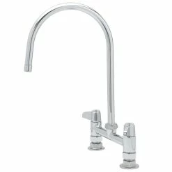 T&S Brass And Bronze Works Equip By T&S 5F-8DLS09 Deck Mounted Faucet With 9" Gooseneck Spout, 8" Centers, Laminar Flow Device, And Lever Handles