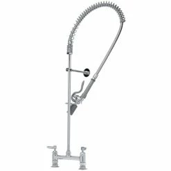 T&S Brass And Bronze Works T&S B-0123-BC EasyInstall Deck Mounted 45" High Pre-Rinse Faucet With Adjustable 8" Centers, Low Flow Spray Valve, 44" Hose, And 6" Wall Bracket