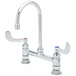 T&S Brass And Bronze Works T&S B-0322-04 Deck Mounted Surgical Sink Faucet With 8" Adjustable Centers, 5 1/2" Rigid Gooseneck Spout, And 4" Wrist Action Handles