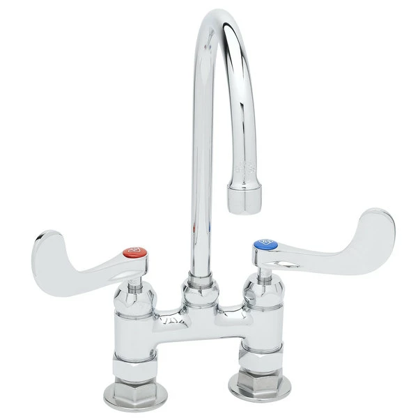 T&S Brass And Bronze Works T&S B-0324-04 Deck Mounted Surgical Sink Faucet With 4" Centers, 5 1/2" Rigid Gooseneck Spout, And 4" Wrist Action Handles